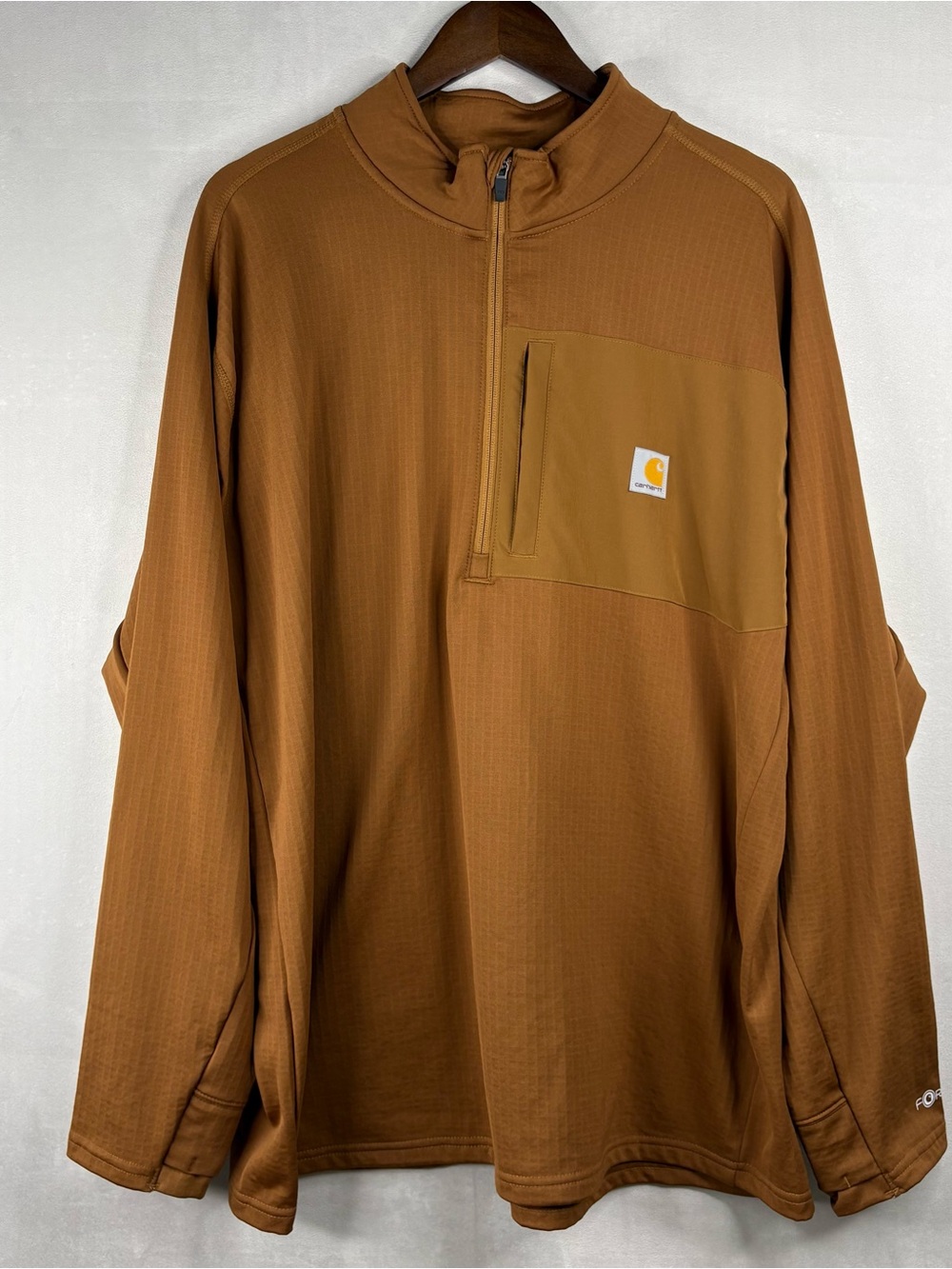 Carhartt Force Pullover Mens 2XL Brown 1/4 Zip Workwear Performance Shirt Relaxe
